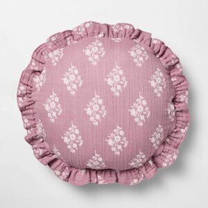 Round Ruffle Floral Jacquard Pillow Purple/Cream - Threshold Studio McGee Target